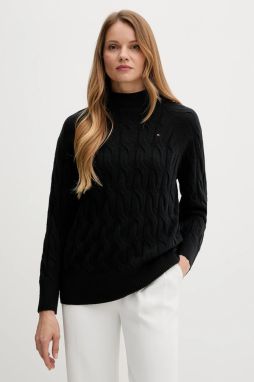 Vlnený sveter Tommy Hilfiger čierna farba, ľahké, s rolákom, WW0WW46791
