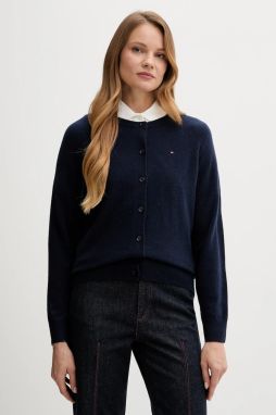 Vlnený kardigán Tommy Hilfiger tmavomodrá farba, ľahké, WW0WW47469