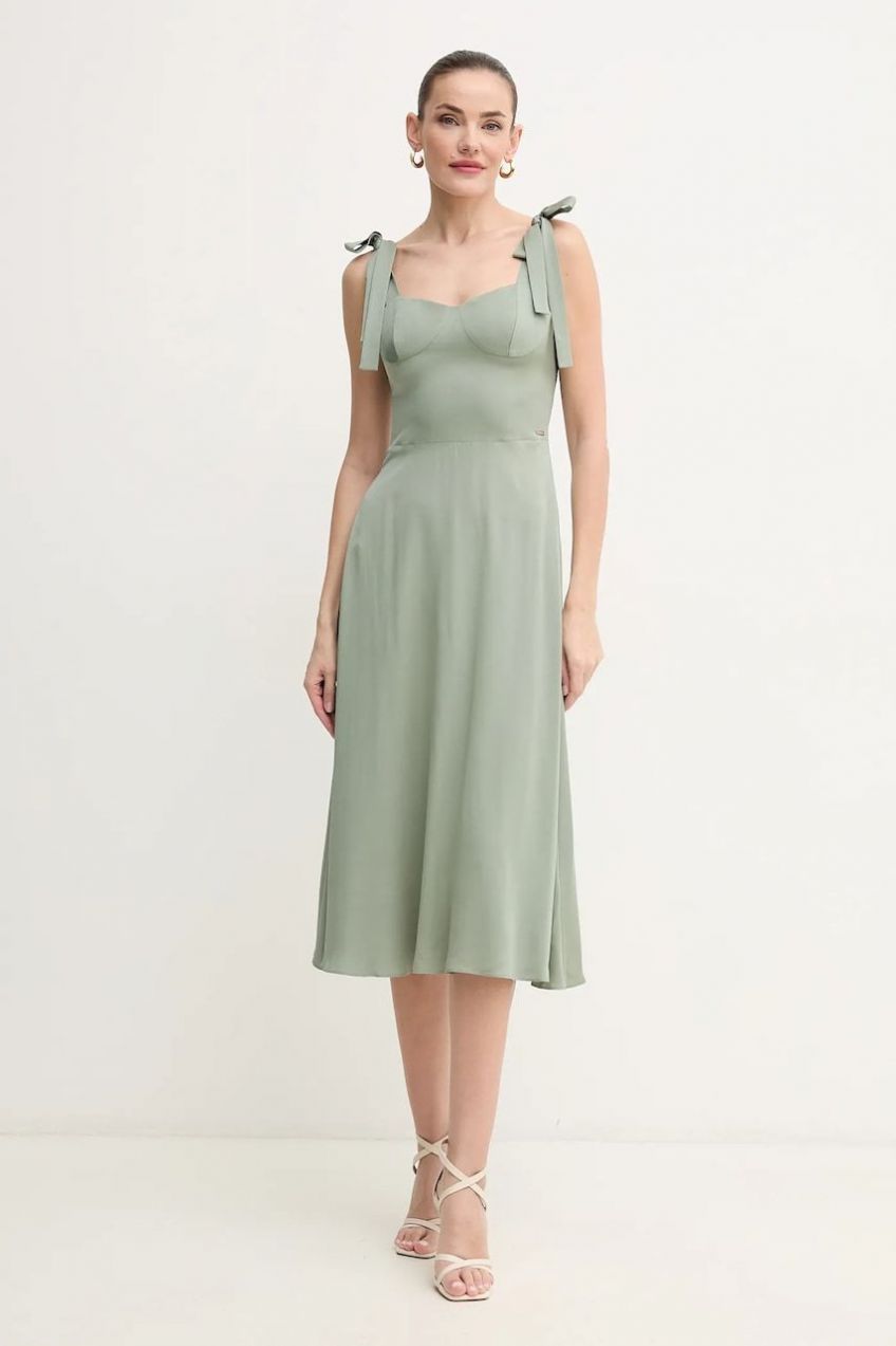 Šaty Armani Exchange zelená farba, midi, áčkový strih, XW000441 AF12742