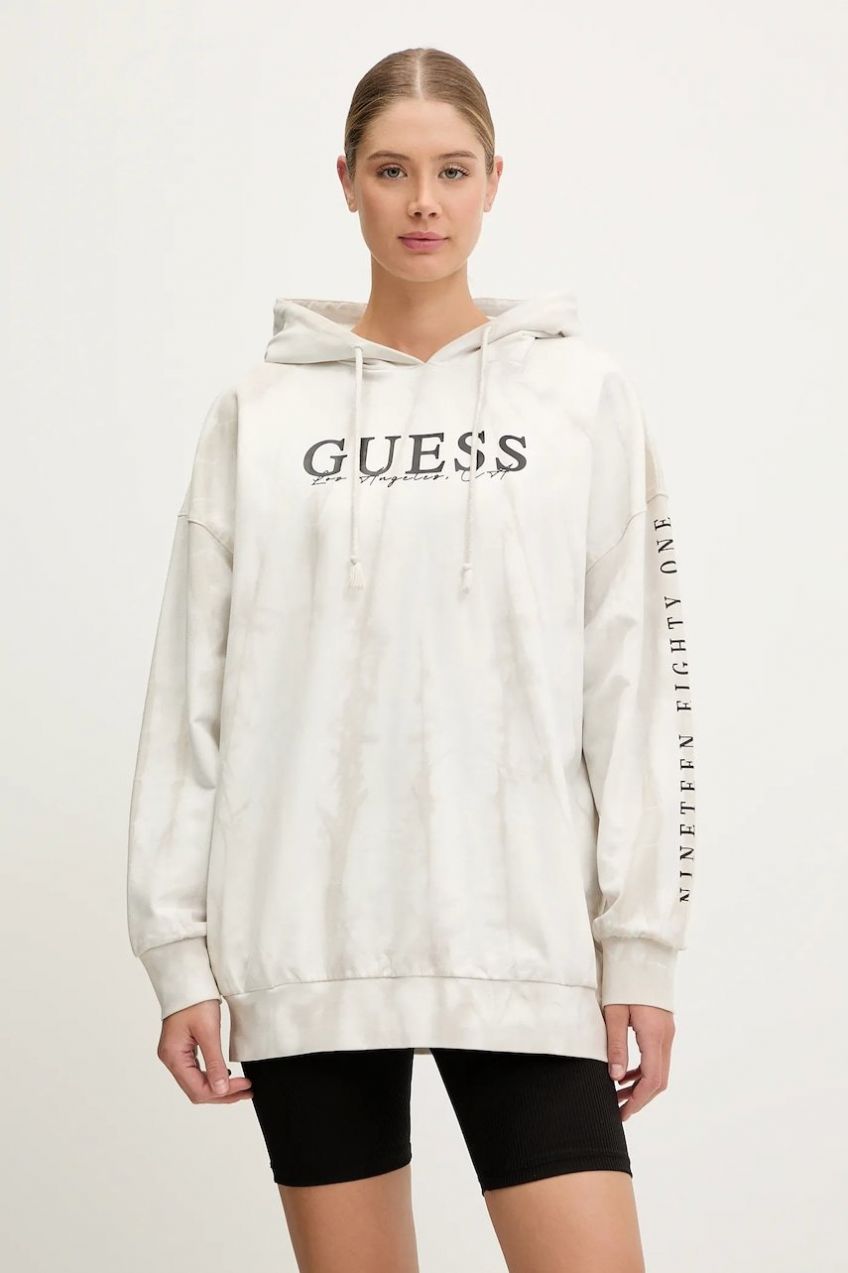 Mikina Guess šedá farba, s kapucňou, vzorovaná, V5GQ16 KCRQ0