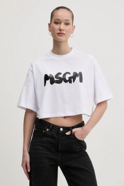 Bavlnené tričko MSGM dámske, biela farba, 3841MDM100.257002
