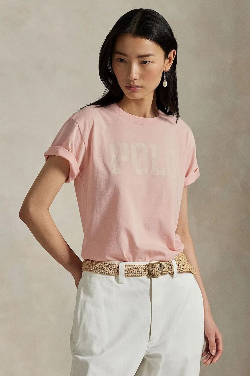 Bavlnené tričko Polo Ralph Lauren dámske, oranžová farba, 211965096
