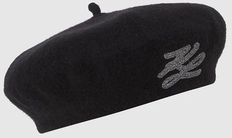 Vlnená baretka Karl Lagerfeld čierna farba, vlnená, A4W33002