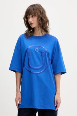 Bavlnené tričko Hugo Blue dámske, modrá farba, 50550141