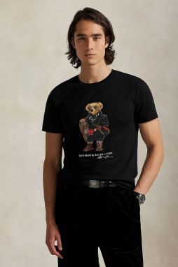 Bavlnené tričko Polo Ralph Lauren pánske, čierna farba, s potlačou, 710P00094