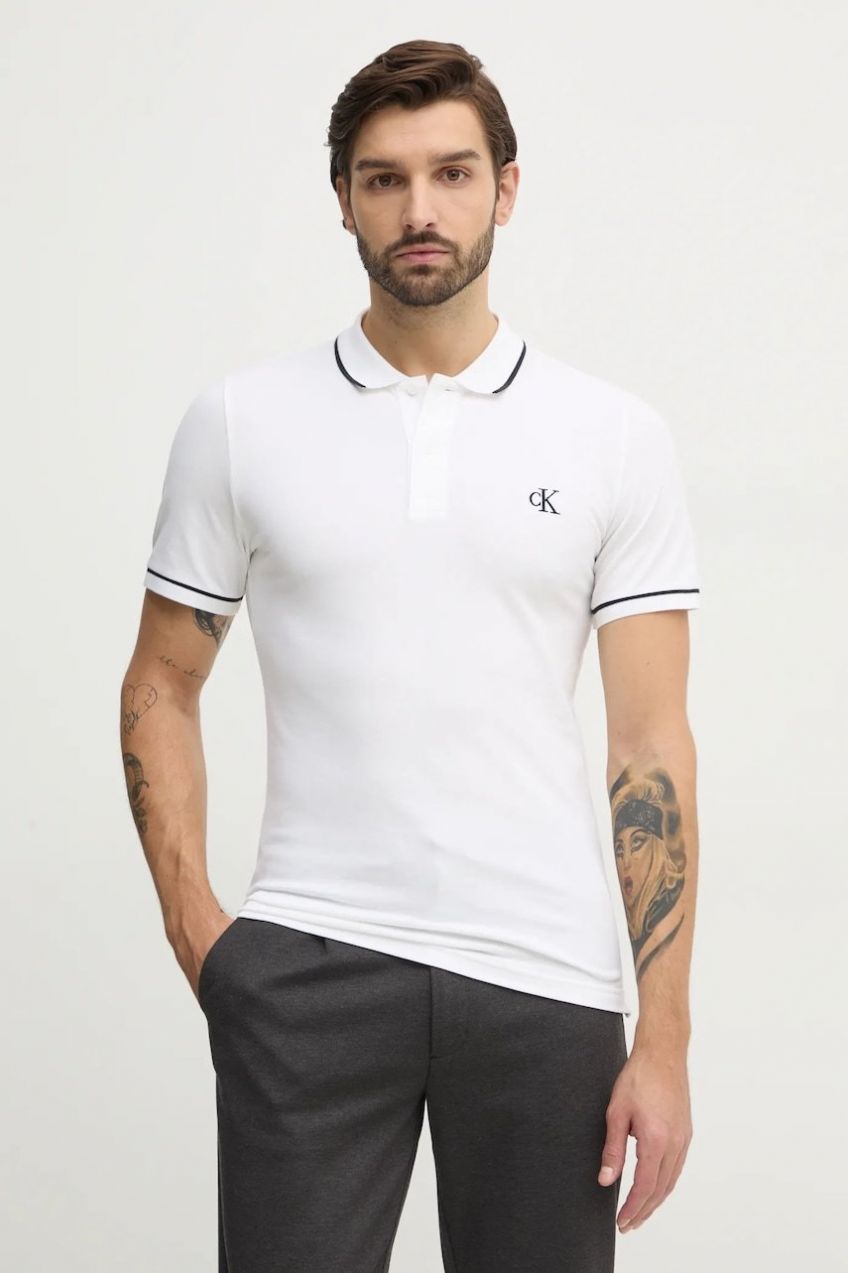 Polo tričko Calvin Klein Jeans pánske, biela farba, jednofarebné, J30J315603