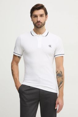 Polo tričko Calvin Klein Jeans pánske, biela farba, jednofarebné, J30J315603