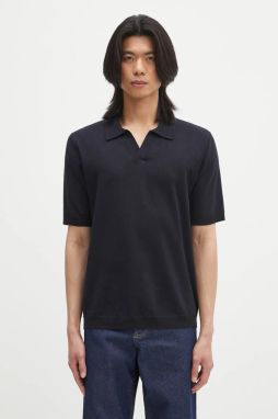 Ľanové polo Norse Projects Leif Cotton Linen Polo tmavomodrá farba, jednofarebná, N45.0502.7004
