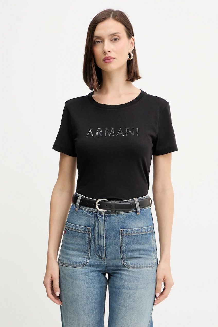 Bavlnené tričko Armani Exchange dámske, čierna farba, XW001376 AF10356
