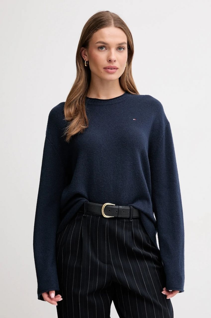 Vlnený sveter Tommy Hilfiger tmavomodrá farba, ľahké, WW0WW46438