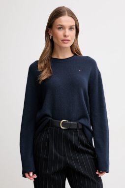 Vlnený sveter Tommy Hilfiger tmavomodrá farba, ľahké, WW0WW46438