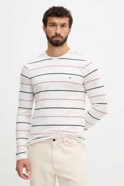 Tričko s dlhým rukávom Tommy Hilfiger biela farba, vzorované, MW0MW41379