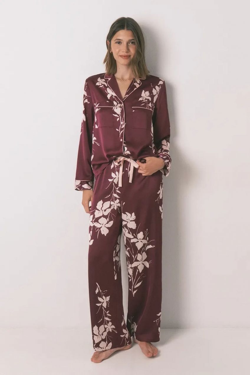 Pyžamo women'secret dámske, bordová farba, saténové, 2542459