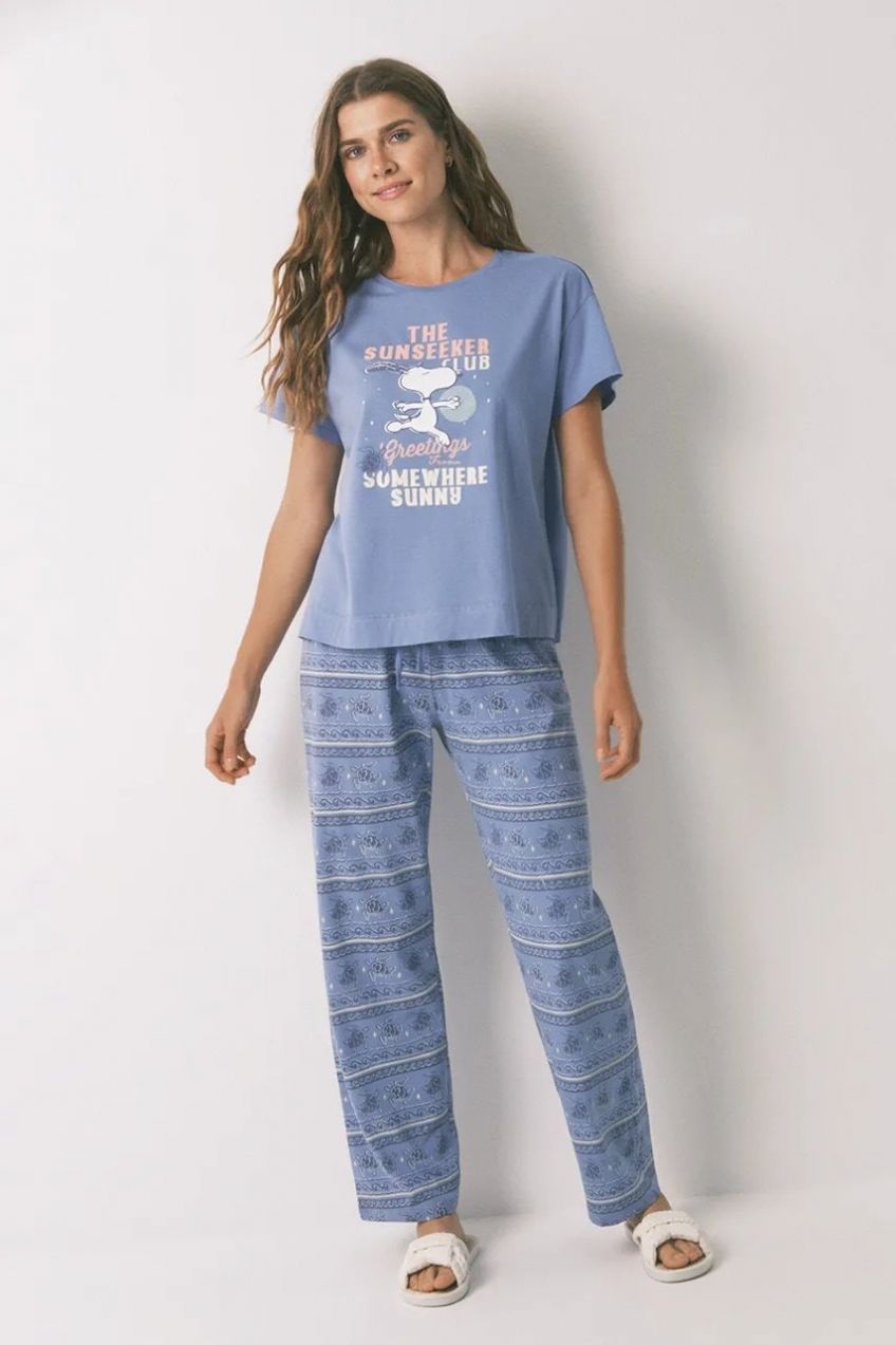 Bavlnené pyžamo women'secret modrá farba, bavlnené, 3132102