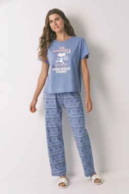 Bavlnené pyžamo women'secret modrá farba, bavlnené, 3132102