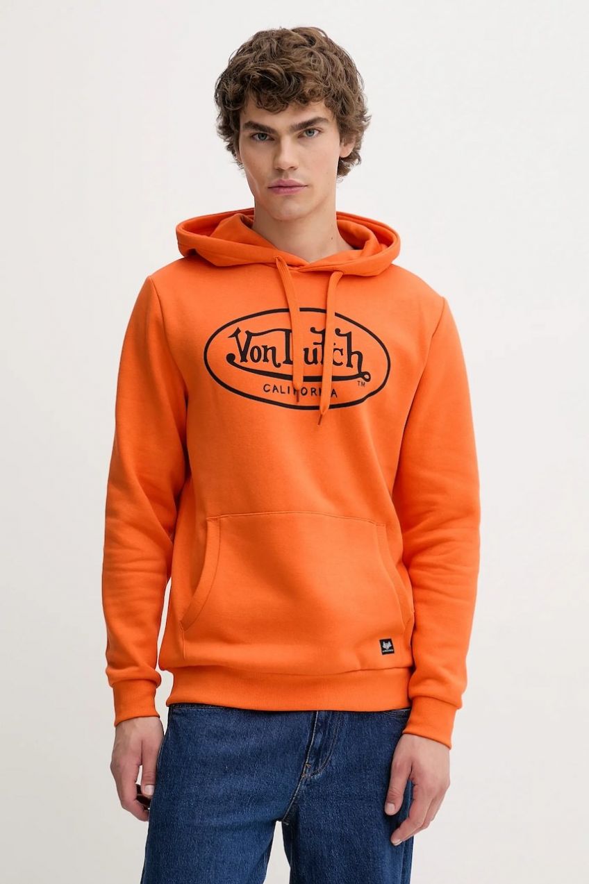 Mikina Von Dutch oranžová farba, s kapucňou, s potlačou, VD.1.SWC.BRAND