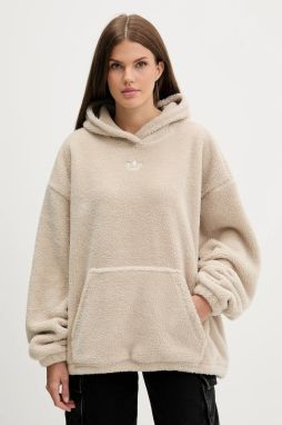 Fleecová mikina adidas Originals Teddy béžová farba, s kapucňou, s nášivkou, JW6061