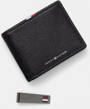 Kožená peňaženka Tommy Hilfiger čierna farba, AM0AM13607