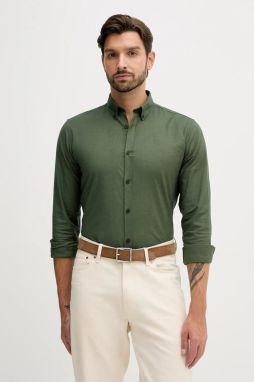Košeľa Lindbergh zelená farba, slim, s golierom button-down, 30-203174