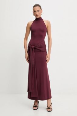 Šaty Bardot bordová farba, maxi, priliehavé, 60102DB