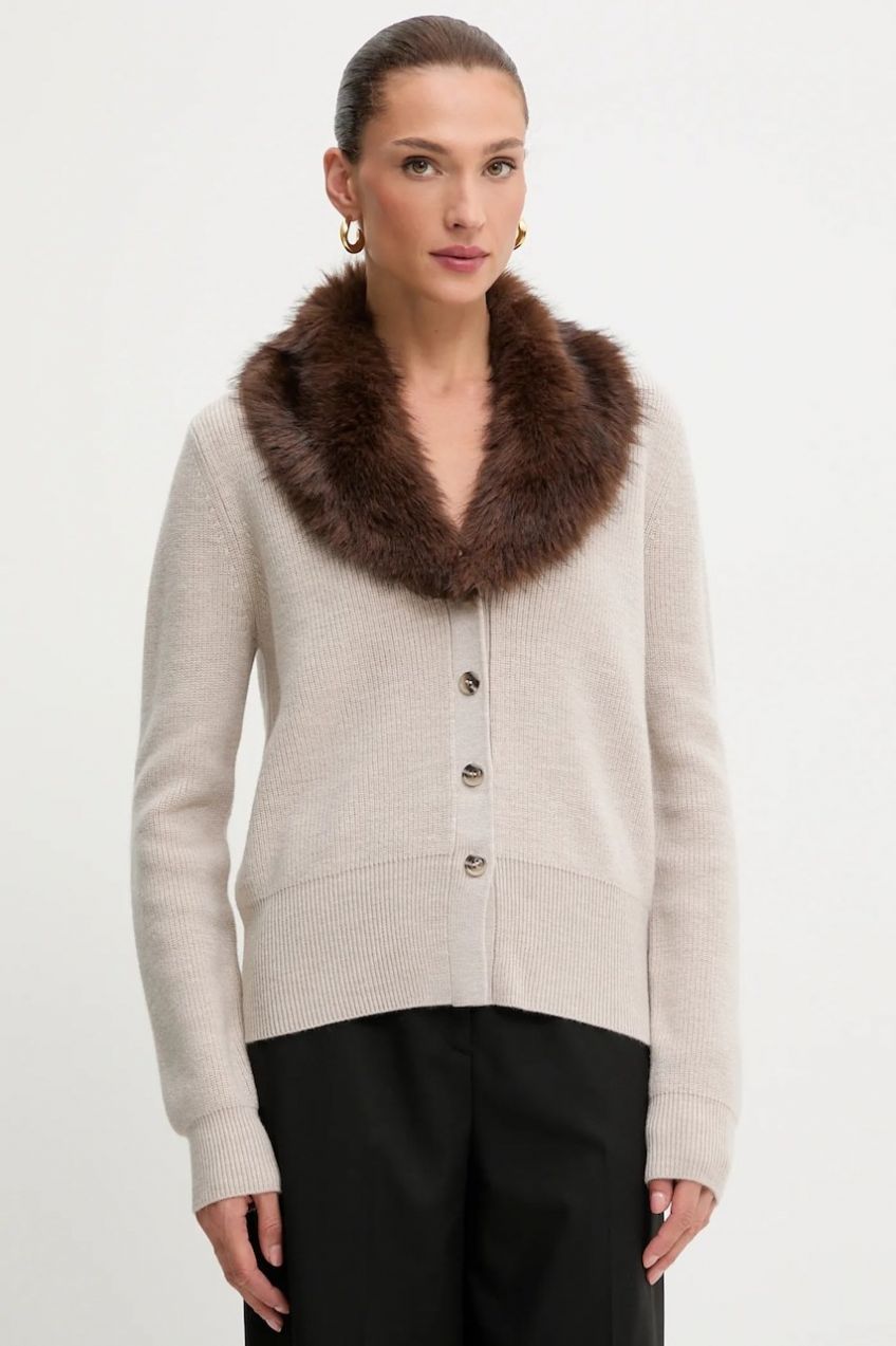 Vlnený kardigán Blugirl Blumarine béžová farba, RF5050.MA500