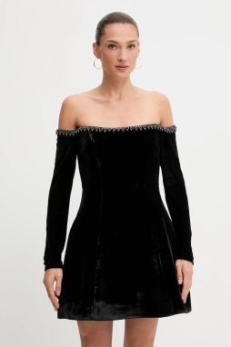 Zamatové šaty Bardot čierna farba, 59528DB2