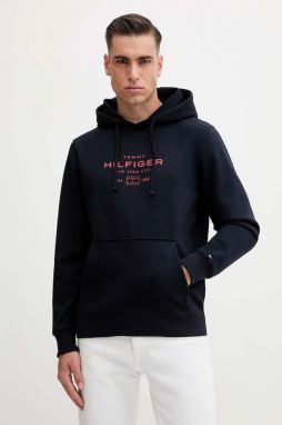 Mikina Tommy Hilfiger tmavomodrá farba, s kapucňou, s potlačou, MW0MW40864