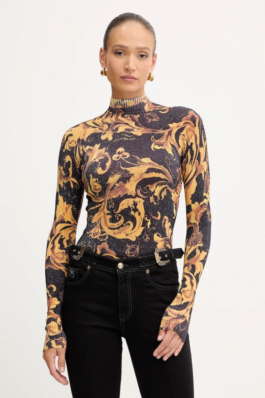 Sveter Versace Jeans Couture hnedá farba, ľahké, s rolákom, 79HAFM04 CMN04