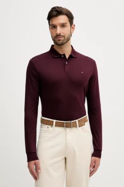 Bavlnené tričko s dlhým rukávom Tommy Hilfiger bordová farba, jednofarebná, MW0MW37317