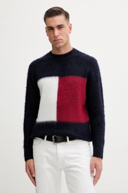 Sveter s prímesou vlny Tommy Hilfiger tmavomodrá farba, MW0MW41322