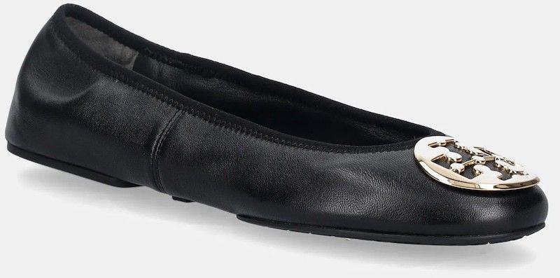 Kožené balerínky Tory Burch Reva Travel Ballet čierna farba, 177201.013