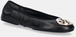 Kožené balerínky Tory Burch Reva Travel Ballet čierna farba, 177201.013