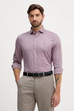 Bavlnená košeľa Tommy Hilfiger bordová farba, regular, s talianskym golierom, MW0MW40461
