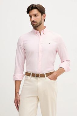 Košeľa Tommy Hilfiger ružová farba, slim, s golierom button-down, MW0MW40458