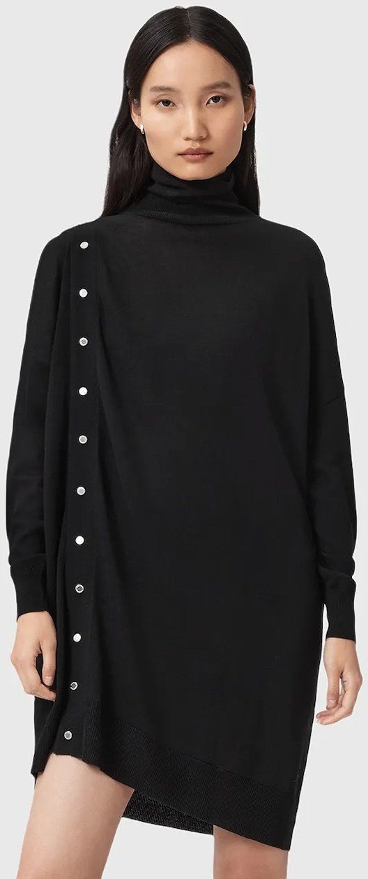 Vlnené šaty AllSaints UMI čierna farba, mini, priliehavé, W071DD