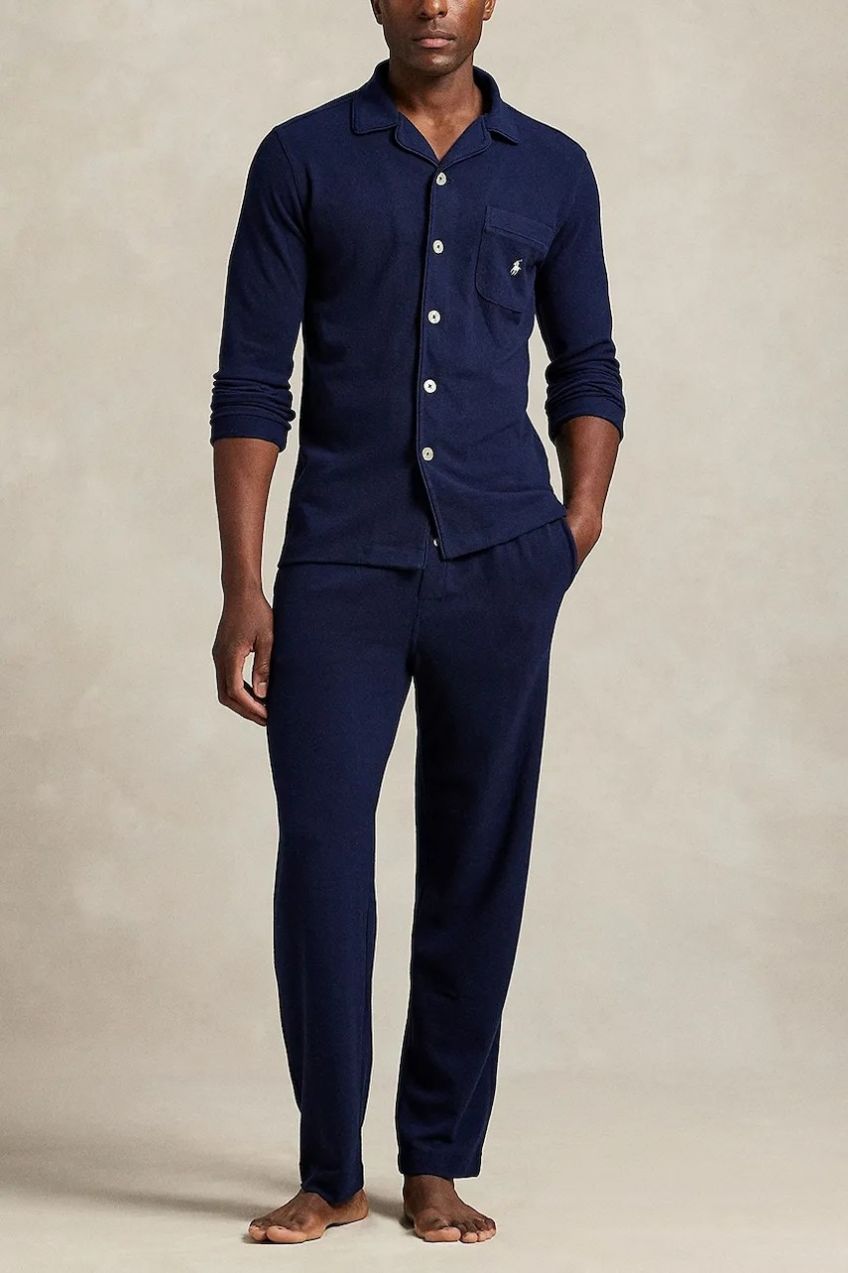 Bavlnené pyžamo Polo Ralph Lauren tmavomodrá farba, jednofarebné, 714P01952