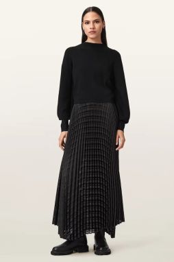 Šaty AllSaints SINEAD čierna farba, maxi, áčkový strih, W064DD