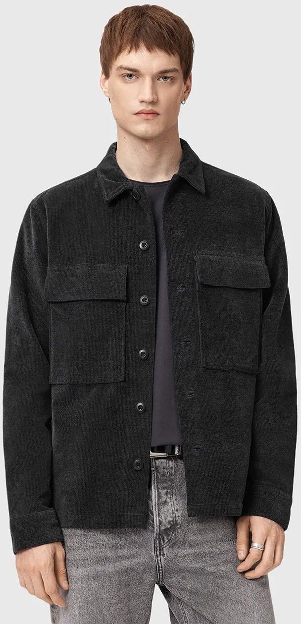 Košeľa AllSaints HAWKER čierna farba, voľný strih, M017SD