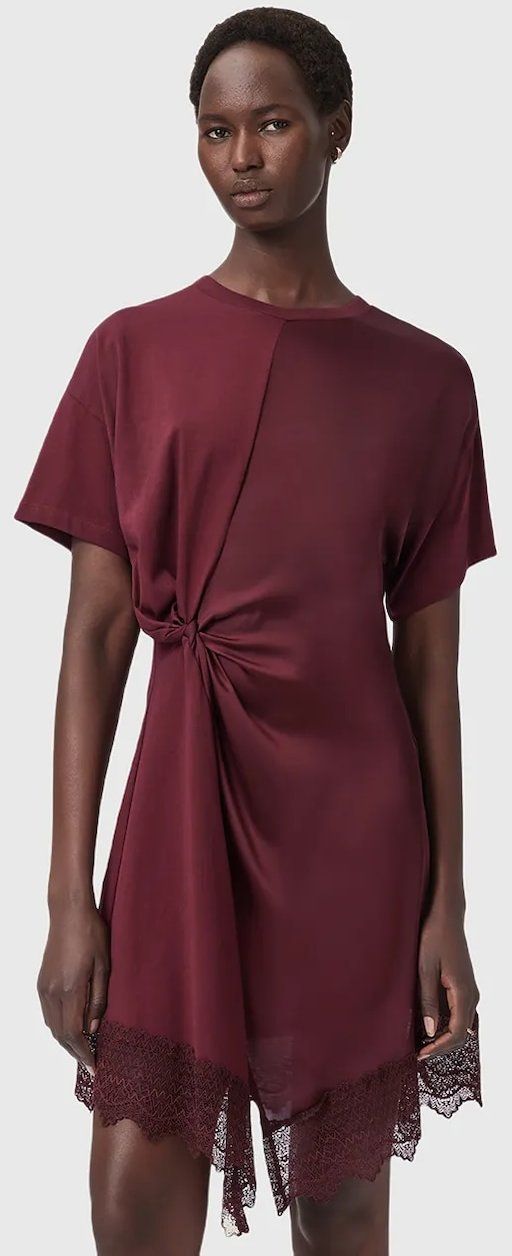 Šaty AllSaints LANA červená farba, mini, rovný strih, W097DD