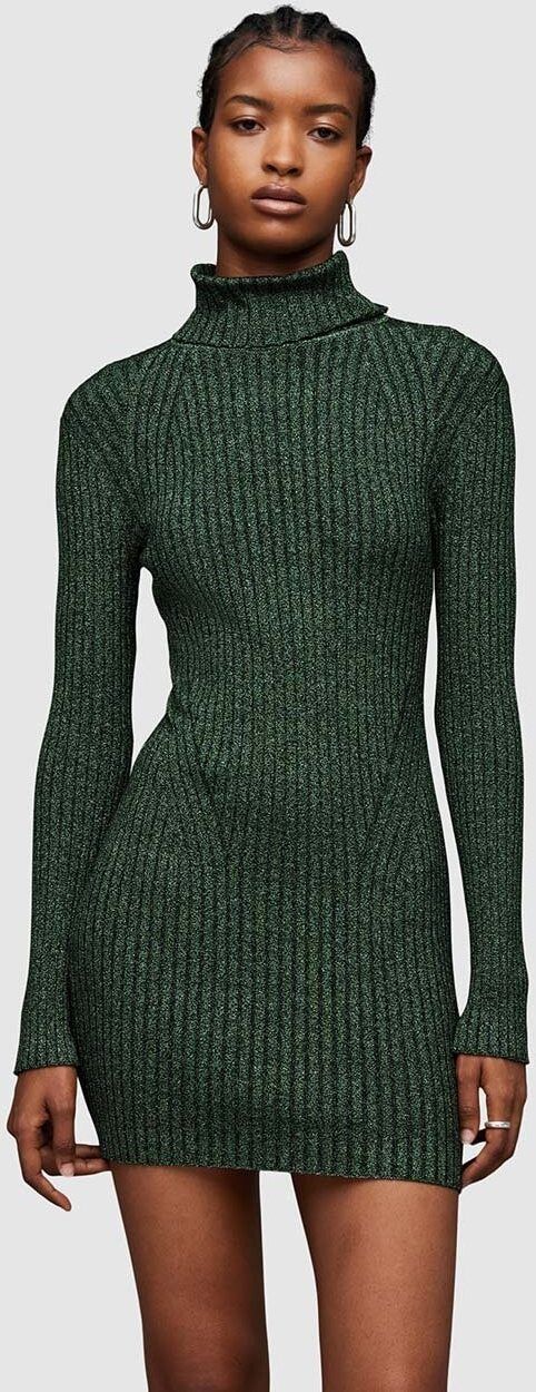 Šaty AllSaints Juliette zelená farba, mini, priliehavá