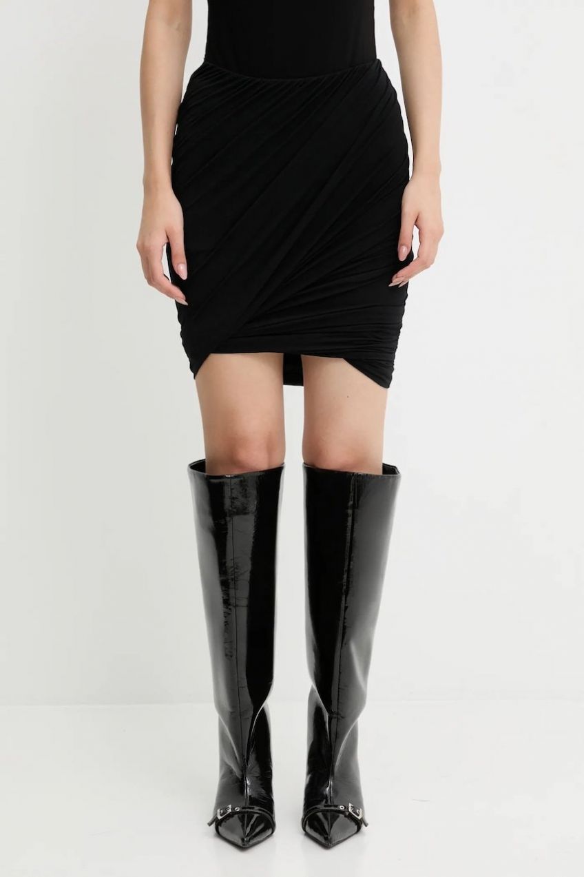 Kašmírová sukňa Rick Owens Lilies Luna čierna farba, mini, puzdrová, LI02E3309.JBWS