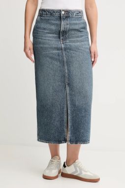Rifľová sukňa Calvin Klein Jeans modrá farba, midi, puzdrová, LV047D724G