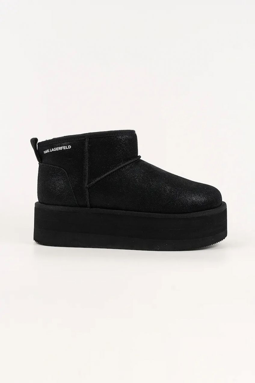 Semišové snehule Karl Lagerfeld THERMO čierna farba, KL48523