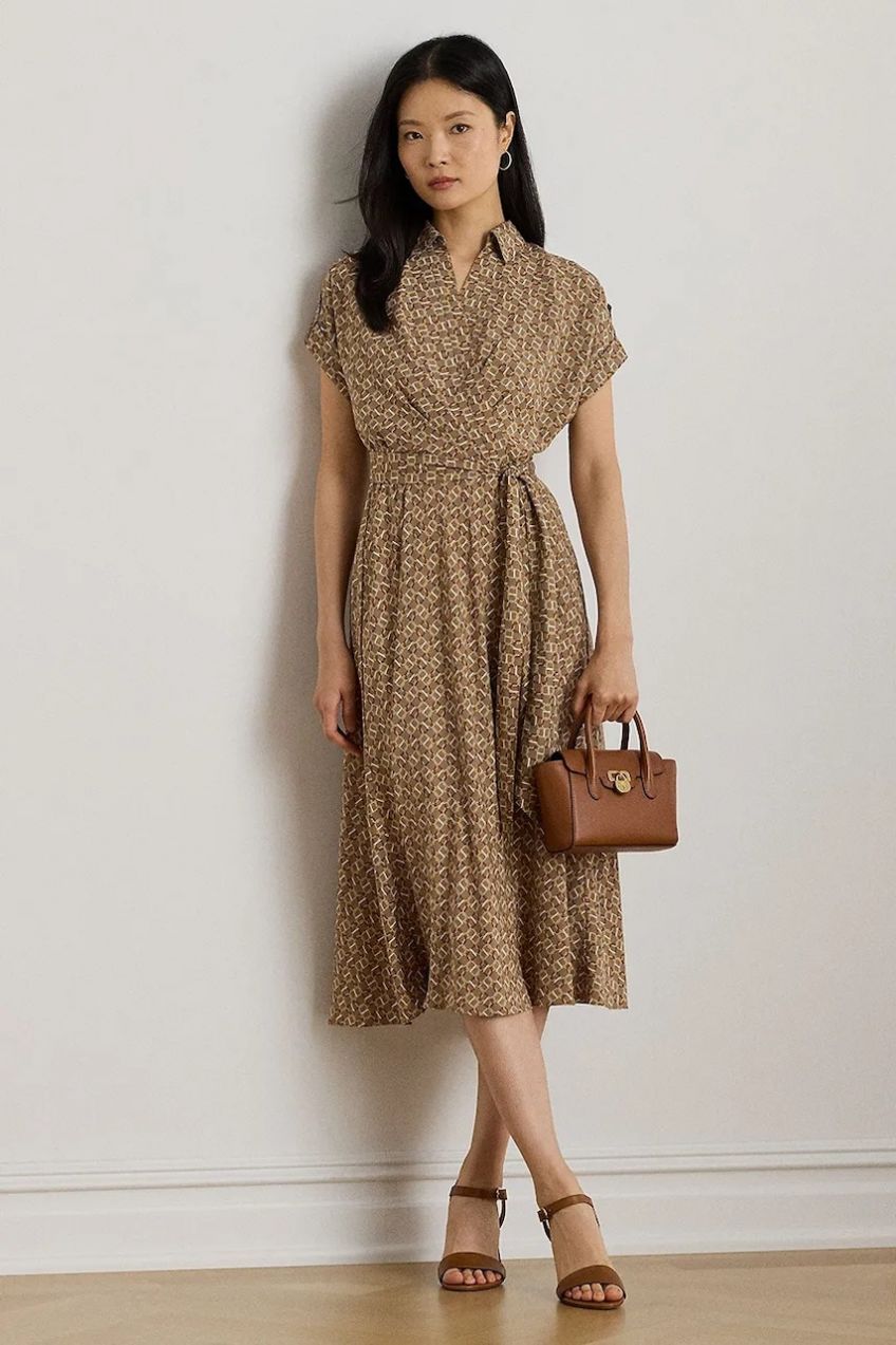 Šaty Lauren Ralph Lauren hnedá farba, midi, áčkový strih, 200979615