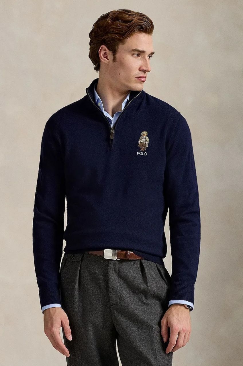 Vlnený sveter Polo Ralph Lauren tmavomodrá farba, s polorolákom, 710978300