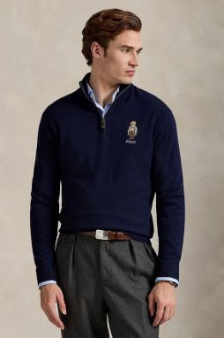 Vlnený sveter Polo Ralph Lauren tmavomodrá farba, s polorolákom, 710978300