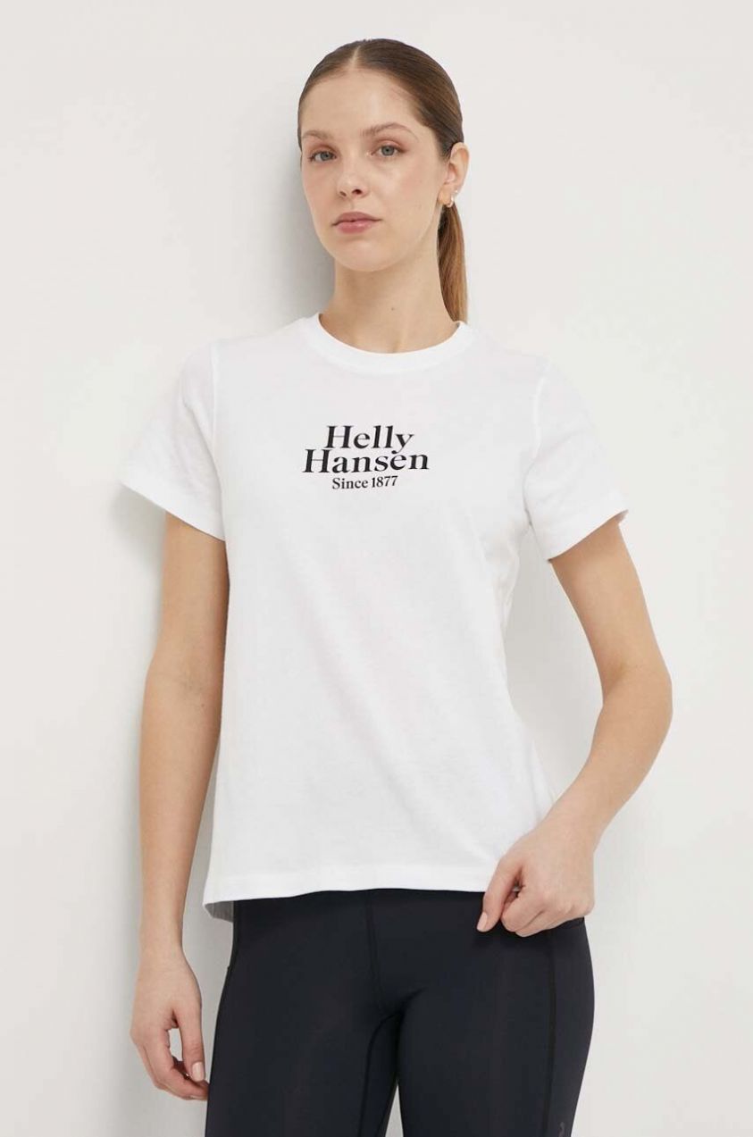 Bavlnené tričko Helly Hansen dámsky, biela farba