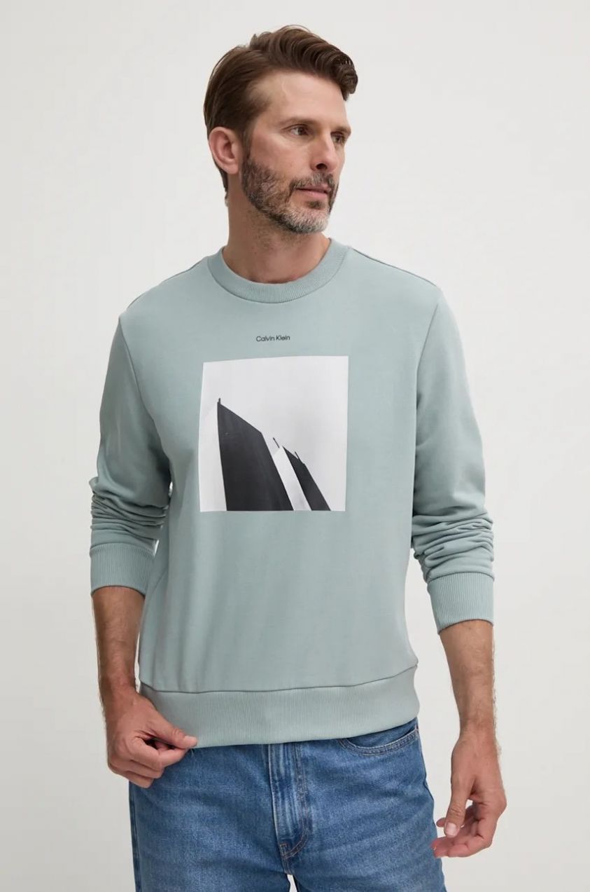 Bavlnená mikina Calvin Klein pánska, šedá farba, s potlačou, K10K113563