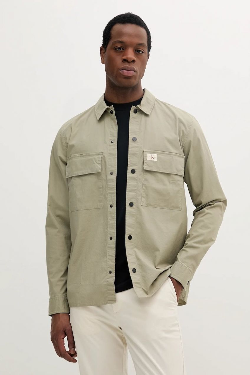 Košeľa Calvin Klein Jeans zelená farba, regular, s klasickým golierom