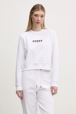 Bavlnená mikina Guess Jeans dámska, biela farba, s potlačou, W5RQ28 K68I4